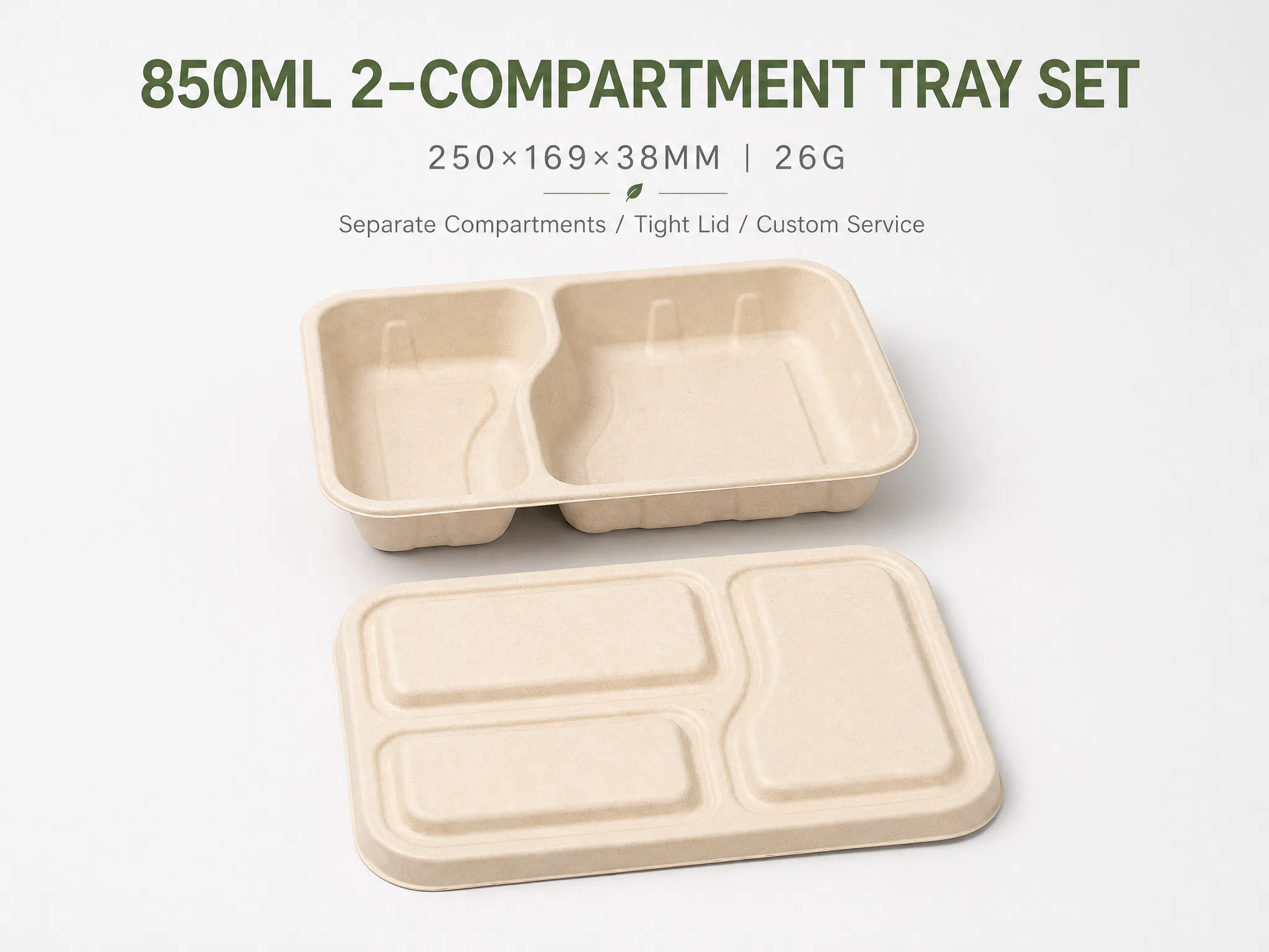2‑Compartment Bagasse Takeaway Box