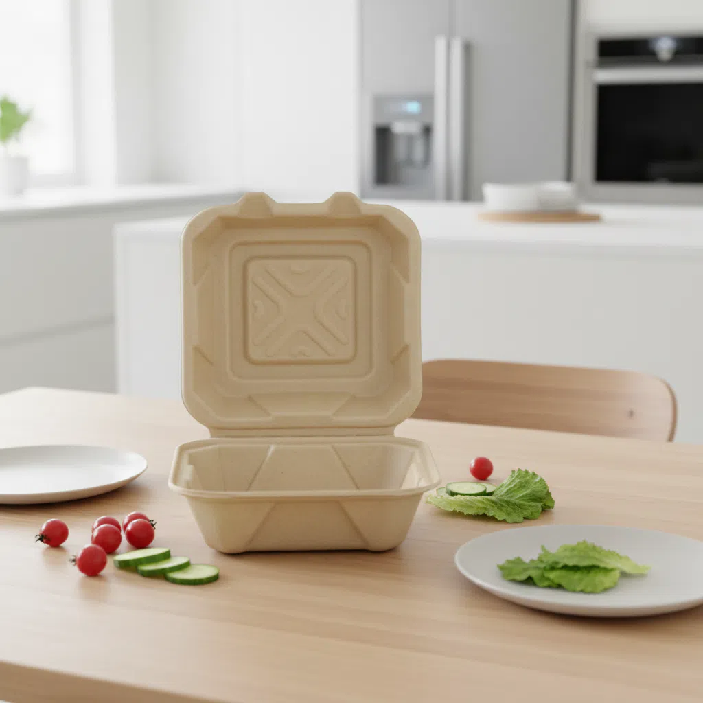 8 Inch Compostable Sugarcane Bagasse Clamshell Takeaway Food Box