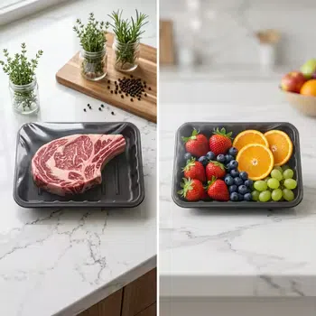 Bandeja de alimentos frescos laminada de fibra vegetal moldada preta