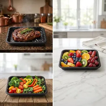 Vassoio per alimenti freschi in fibra vegetale stampata nera laminata