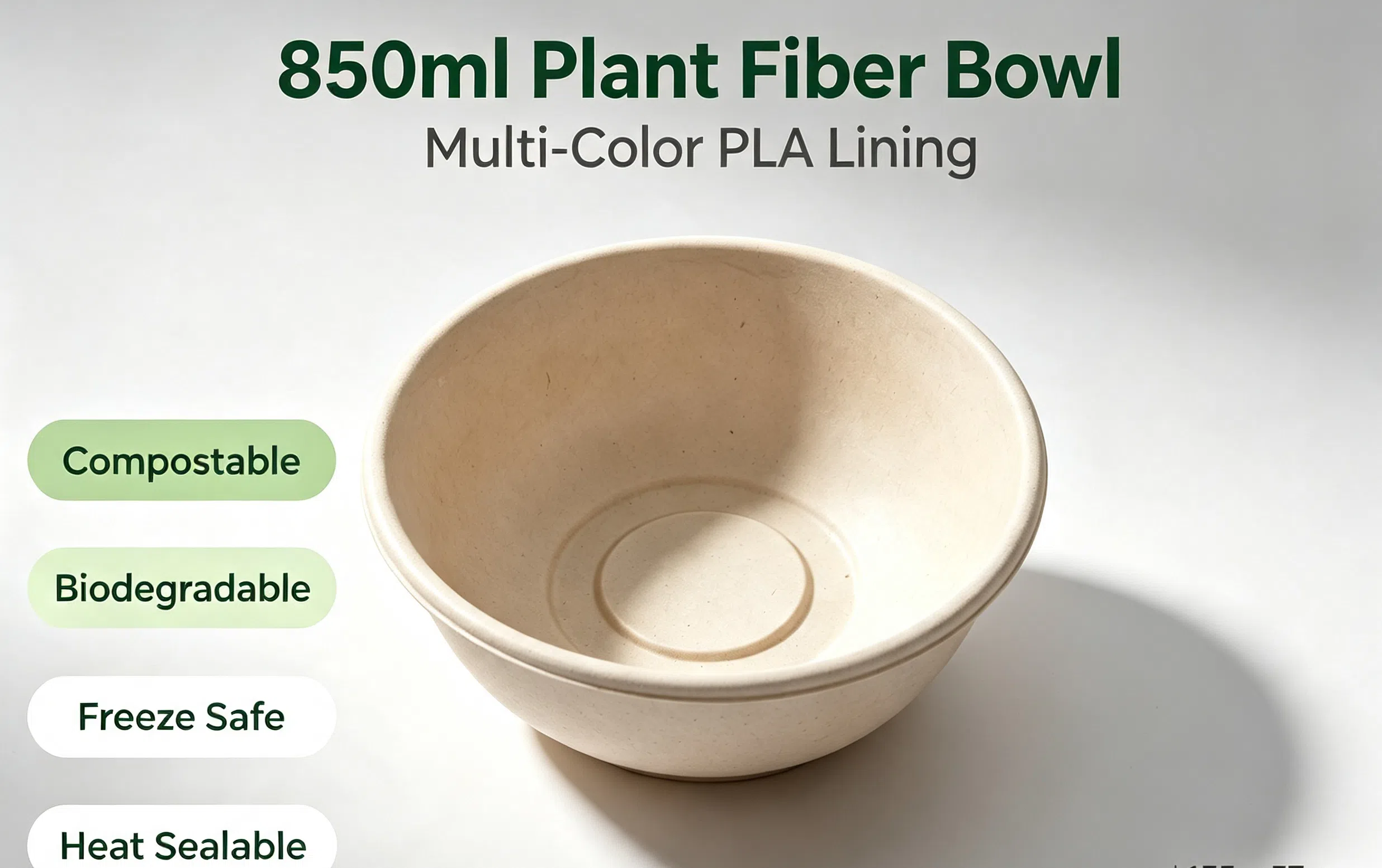 Tigela de fibra vegetal com revestimento de PLA 850ml
