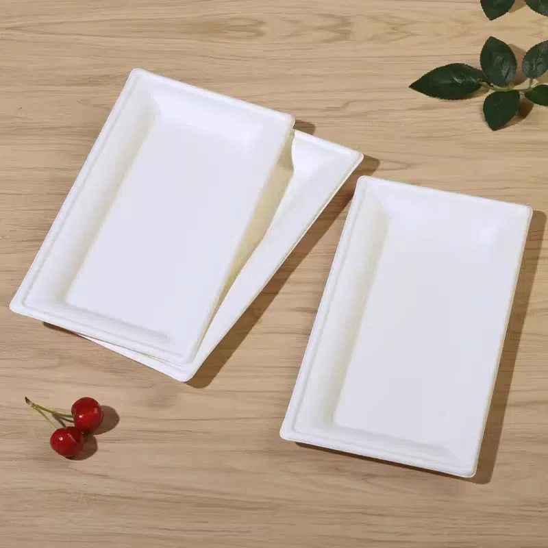 Plato rectangular de bagazo